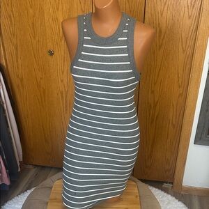 Sleeveless Gray Striped Knit Maxi Dress